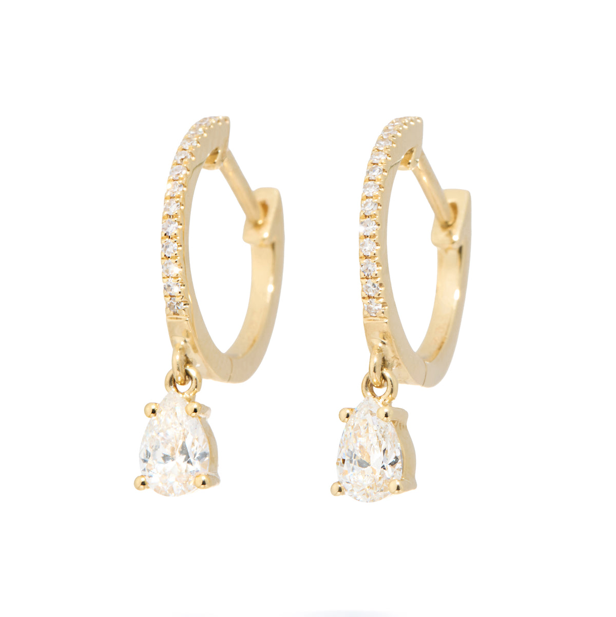 Diamond Huggie with Prong Set Pear Diamond Dangle