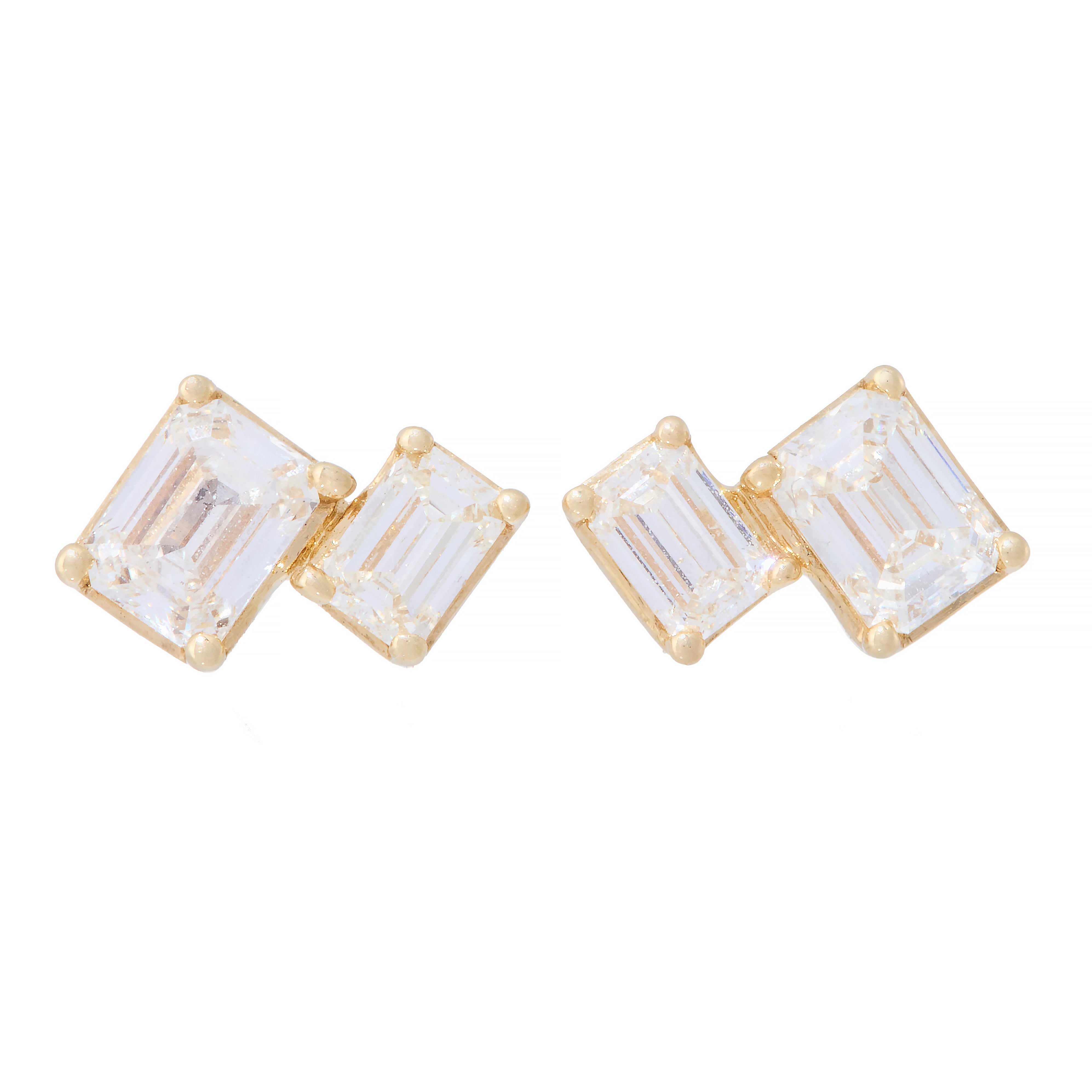 Double Prong Set Emerald Cut Diamond Studs