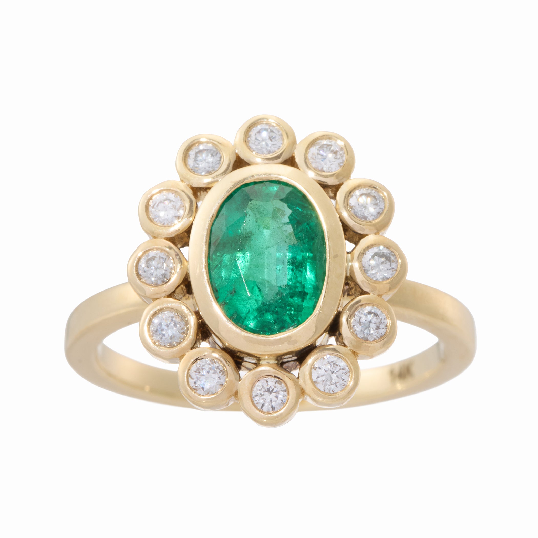 Emerald Ring with Bezel Diamond Halo