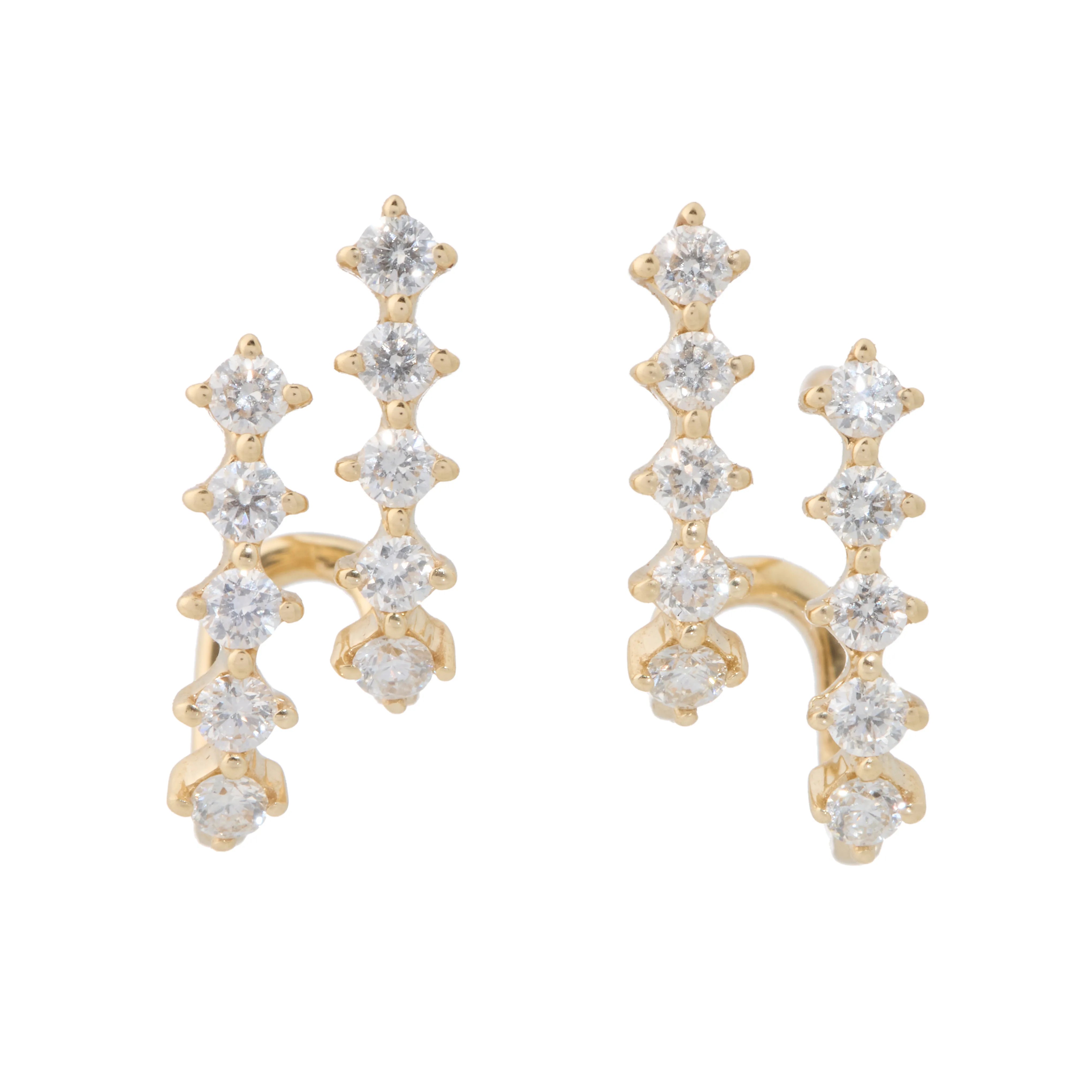 Floating Bezel Diamond Double Line Cuff Stud Earrings