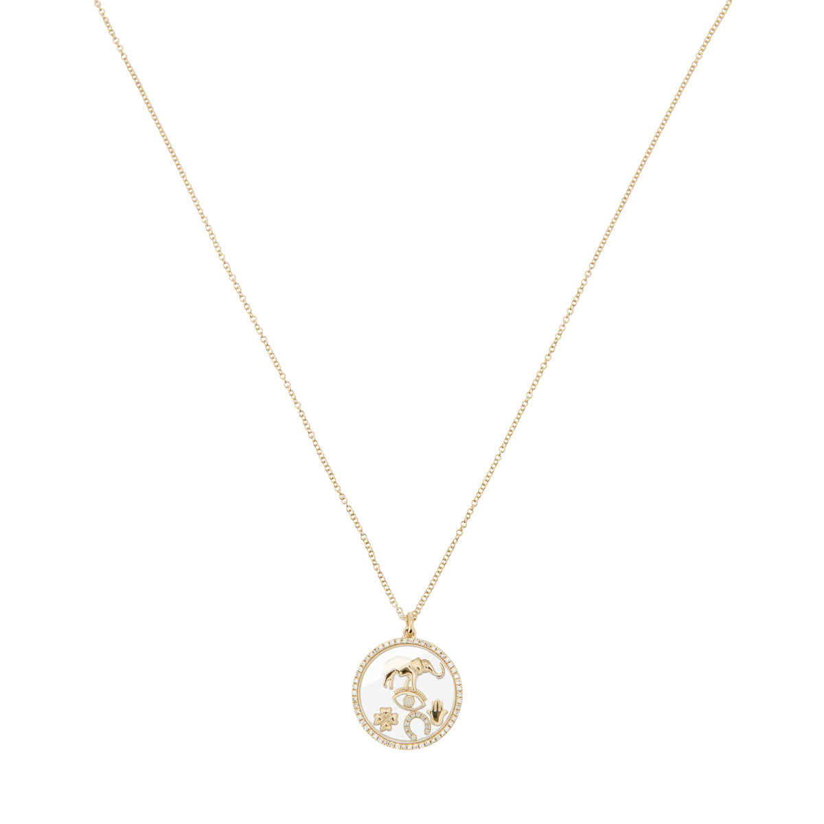 La Chance Shaker Charm Necklace with Diamond Border