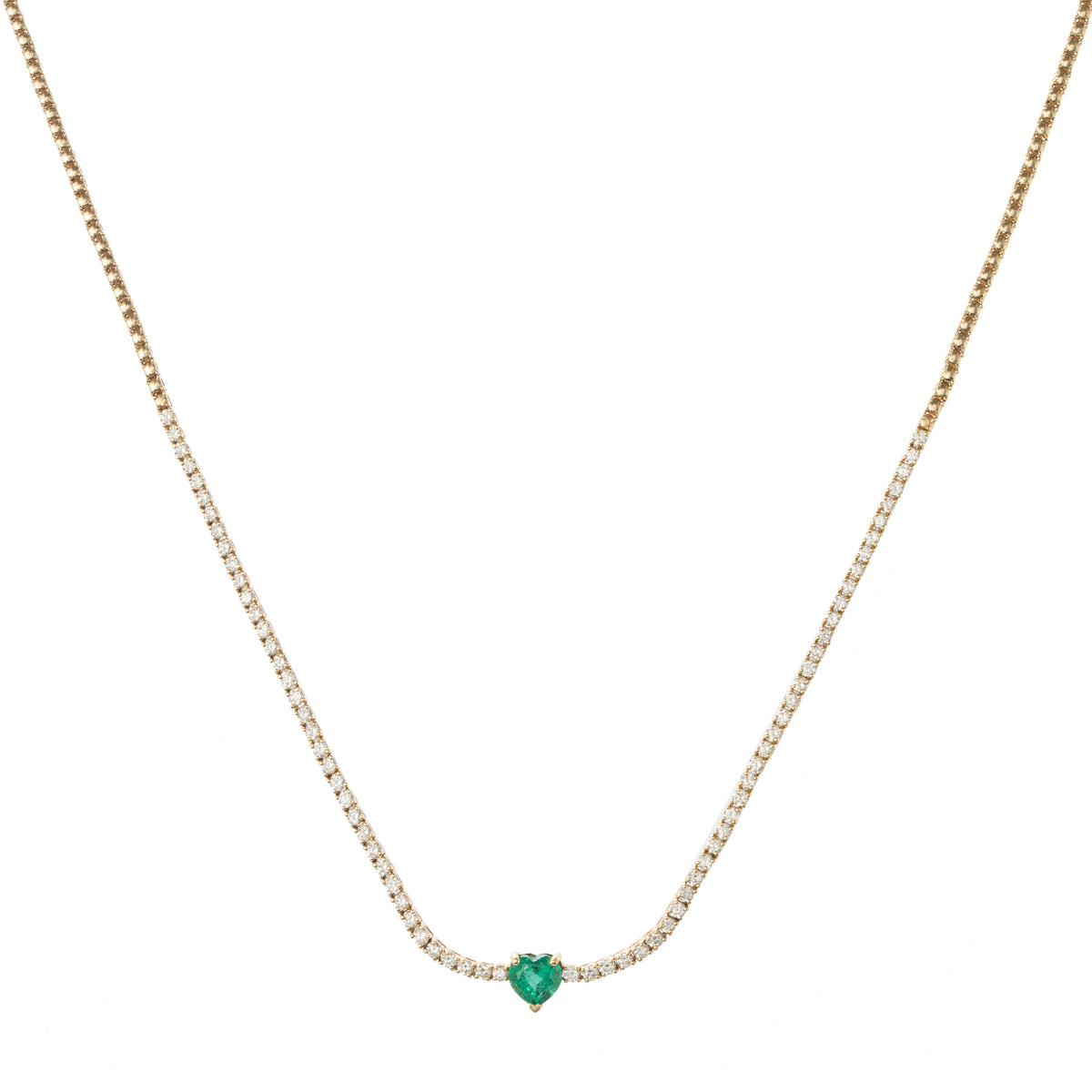 Lena Emerald Heart and Diamond Tennis Necklace