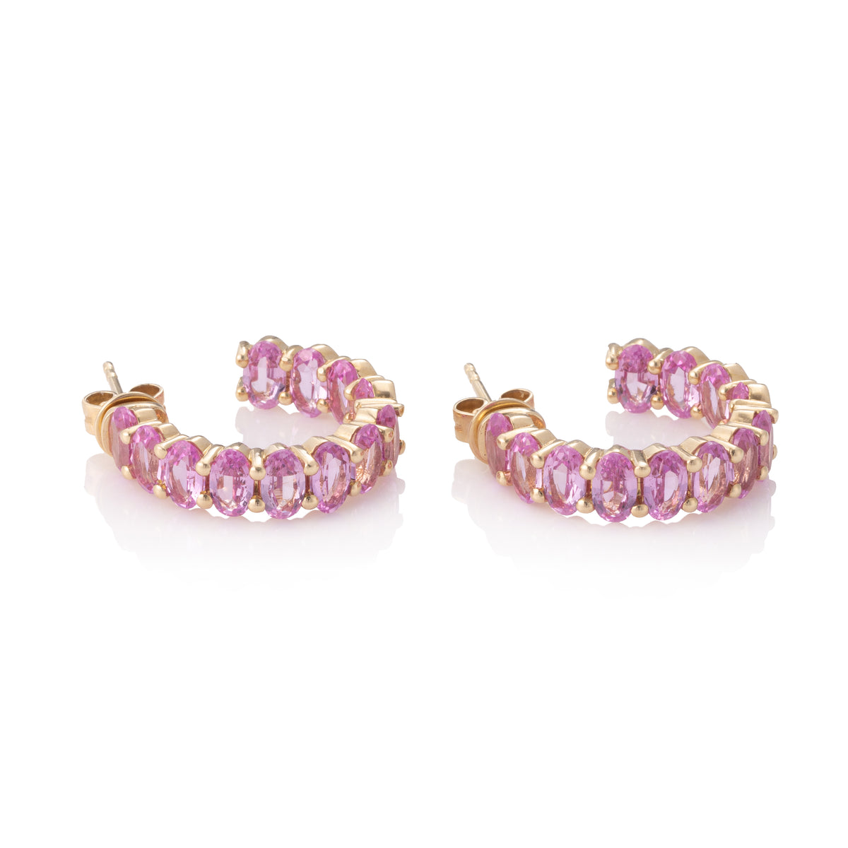 Oval Shaped Prong Pink Sapphire Inside Out Hoops