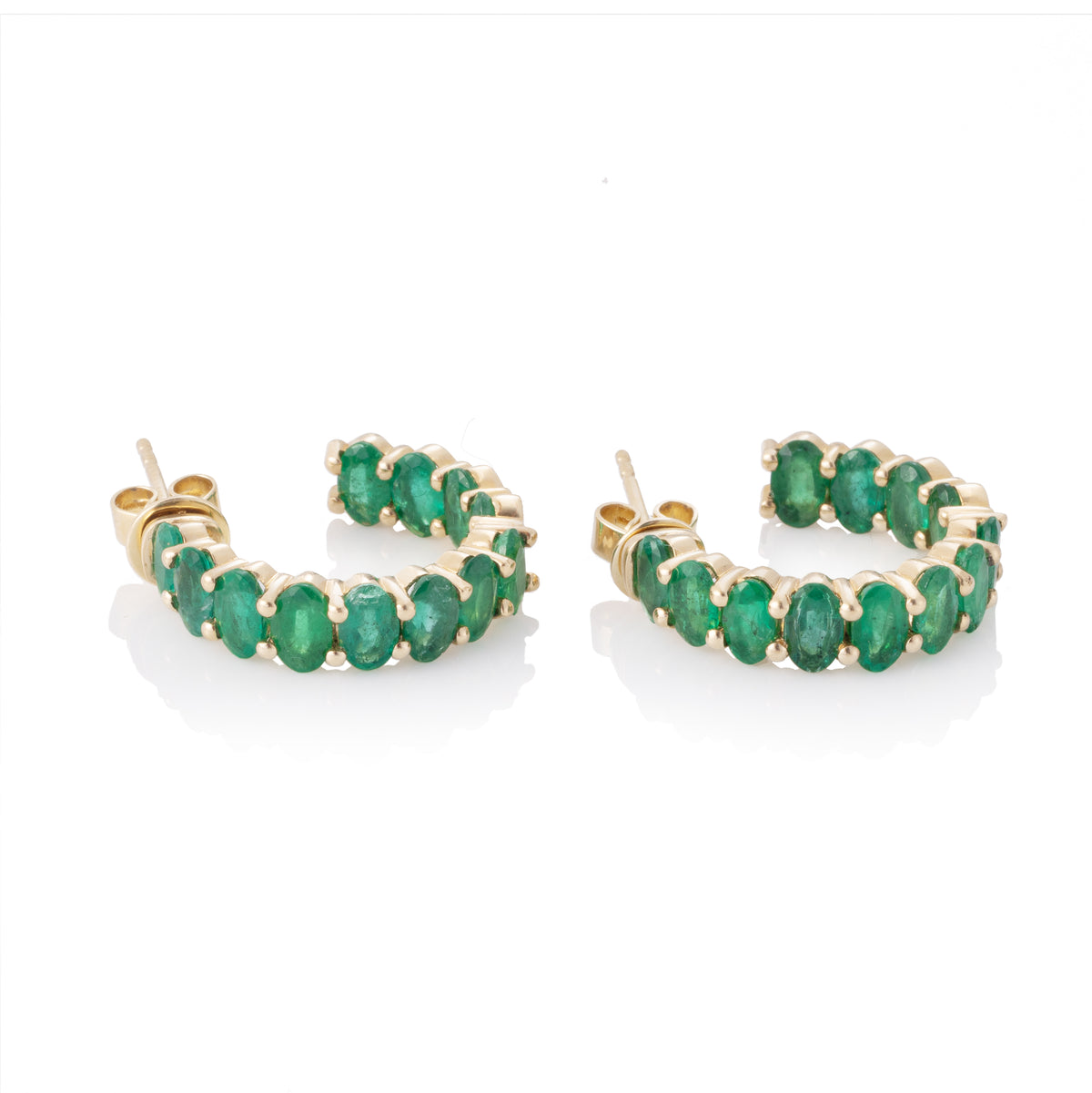 Oval Shaped Prong Set Emerald Inside Out Hoops