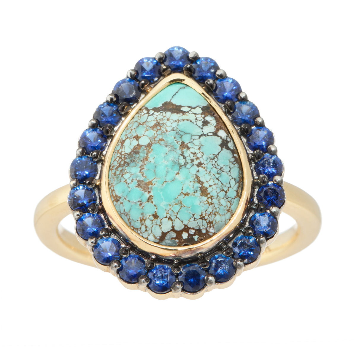 Pear Shaped Turquoise Ring with Sapphire Halo