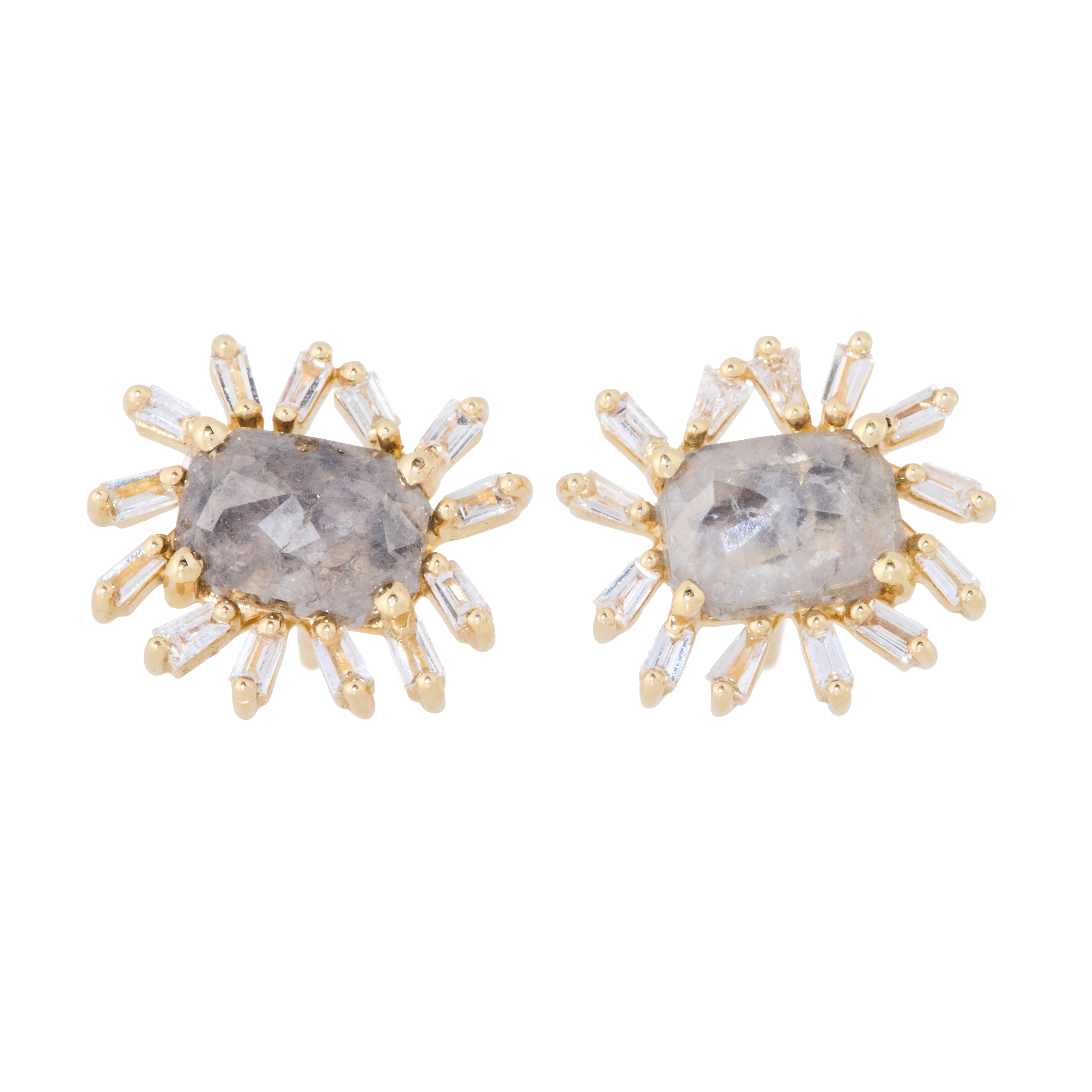 Petite Rose Cut Raw Diamond Burst Studs