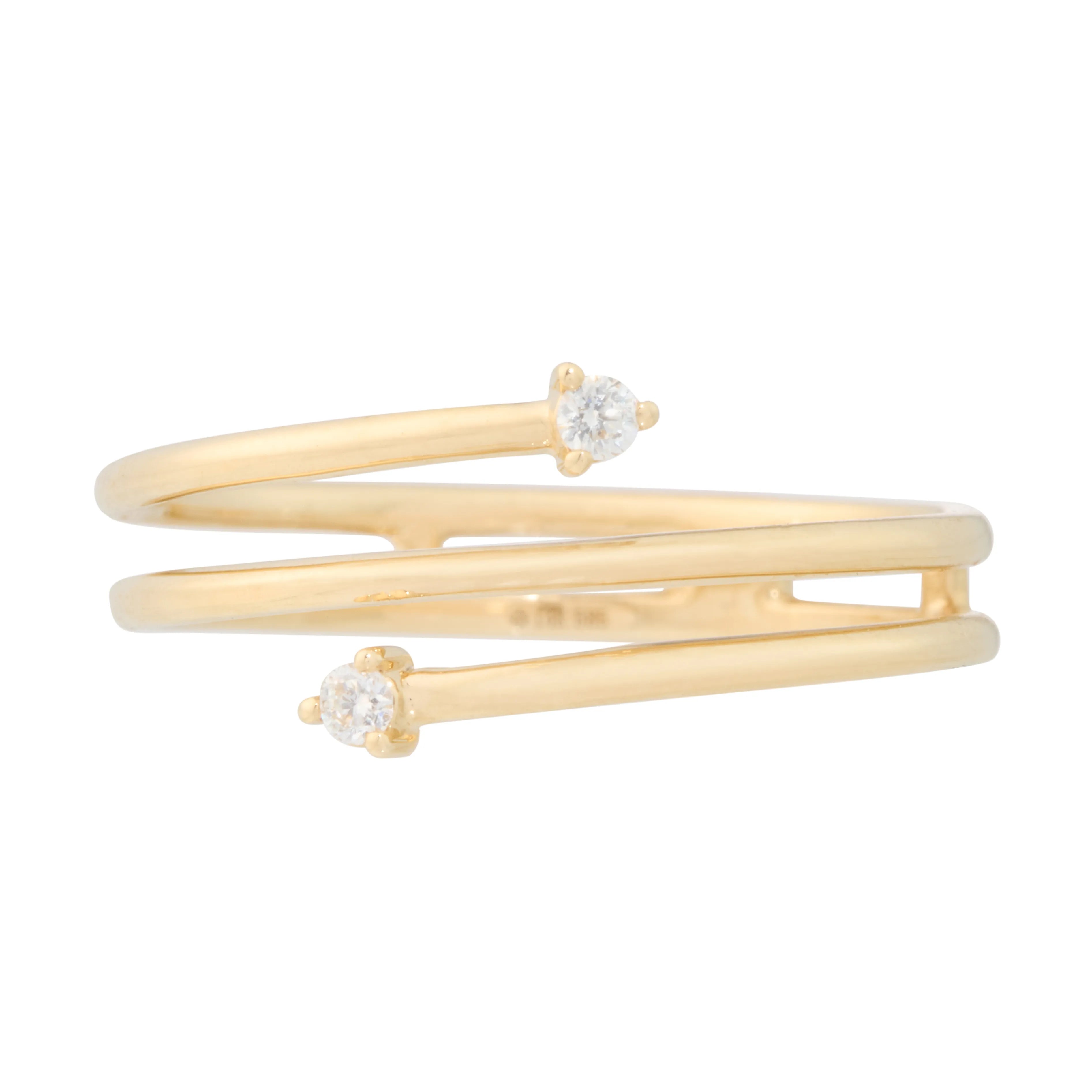 Petite Solid Gold Triple Bypass Ring with Prong Set Diamonds on each Tip