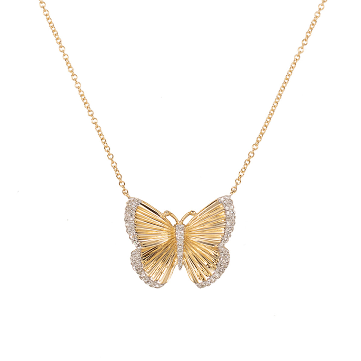 Pleated Double Diamond Trim Butterfly Necklace