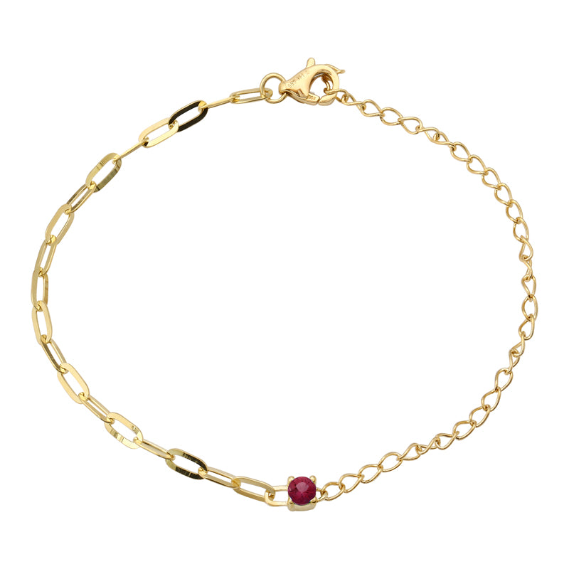 Prong Set Ruby and Mixed Chain Bracelet