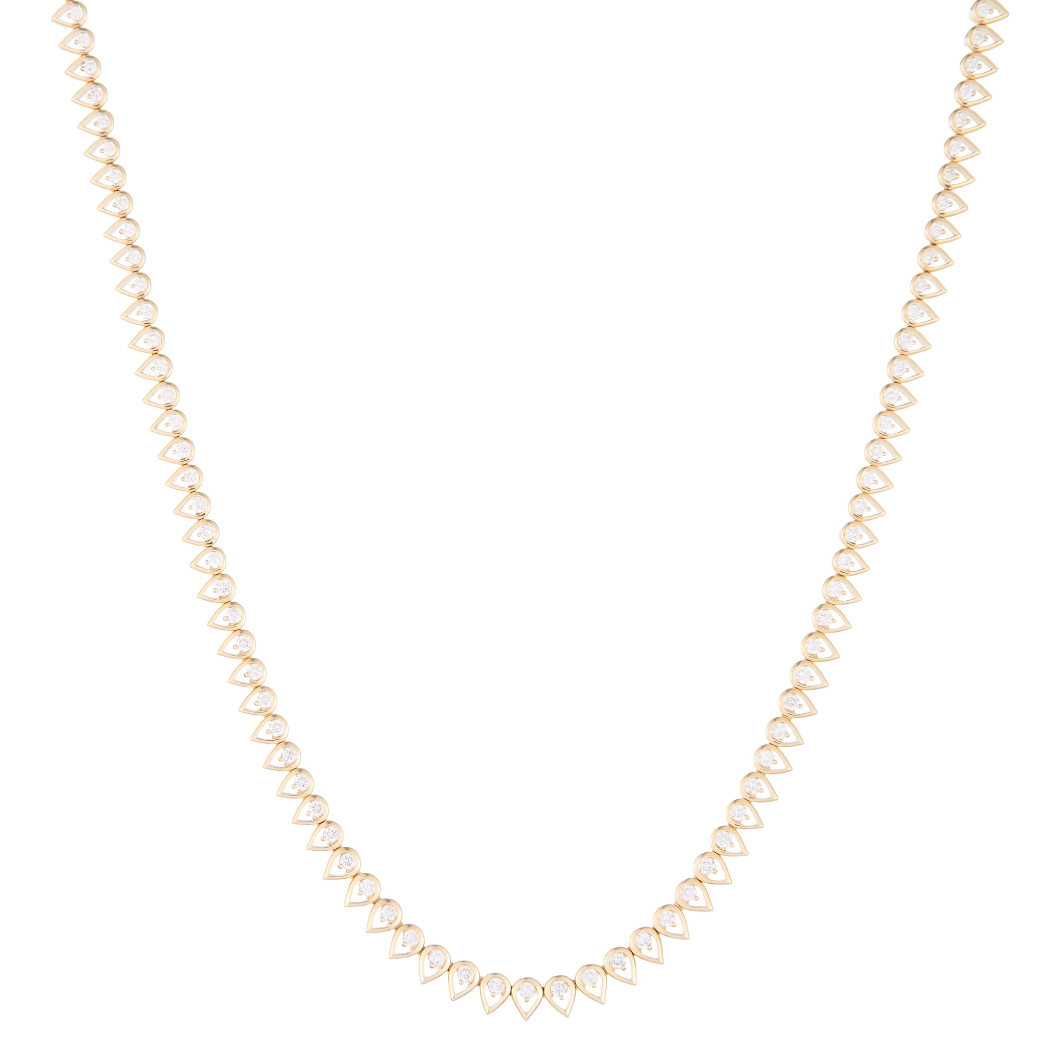 Round Diamond Tennis Necklace with Open Pear Bezel Settin