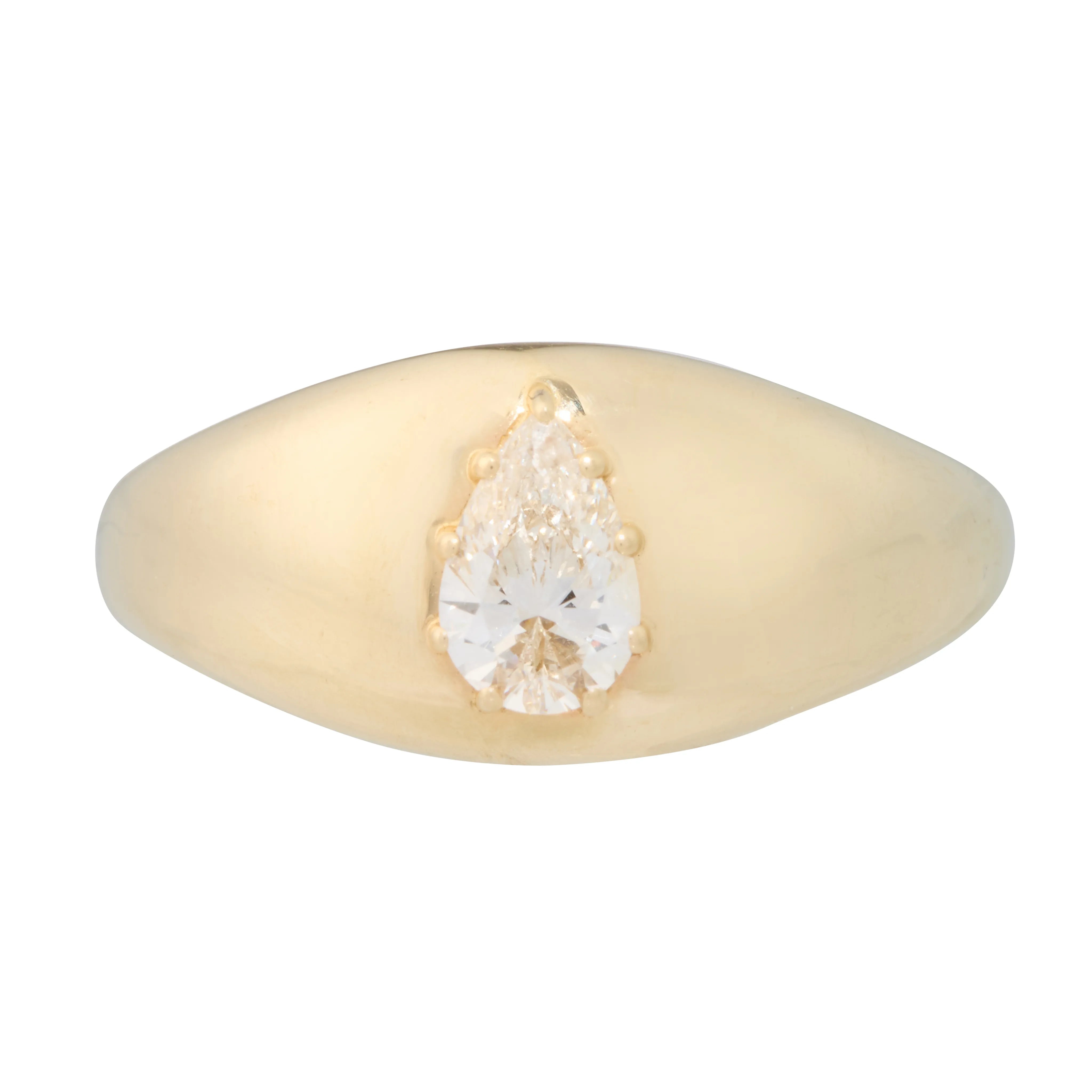 Solid Gold Dome Ring with Prong Set Pear Diamond