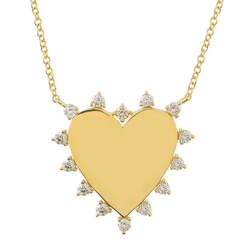 Solid Gold Heart Necklace with Diamonds