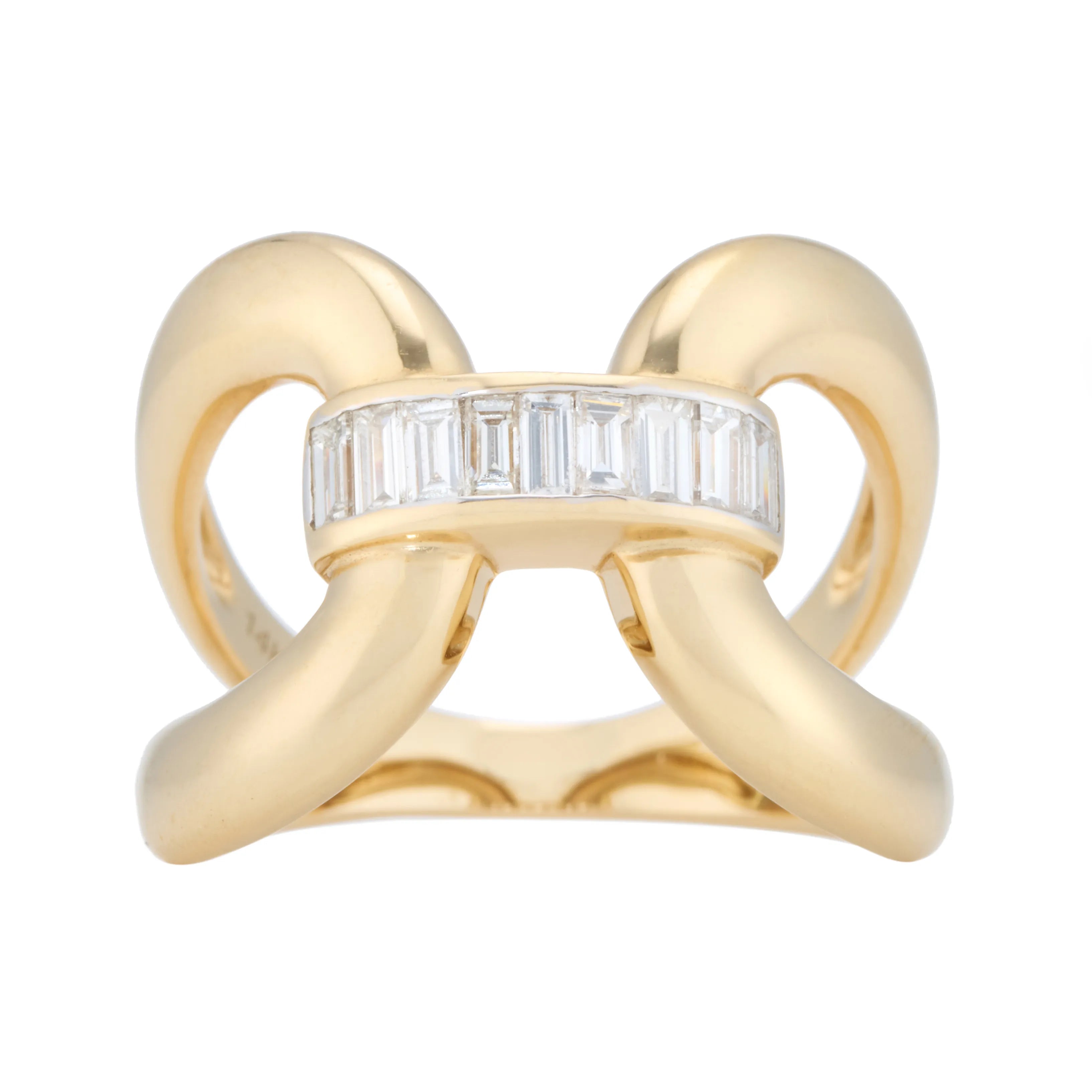 Solid Gold Stirrup Ring with Baguette Detail