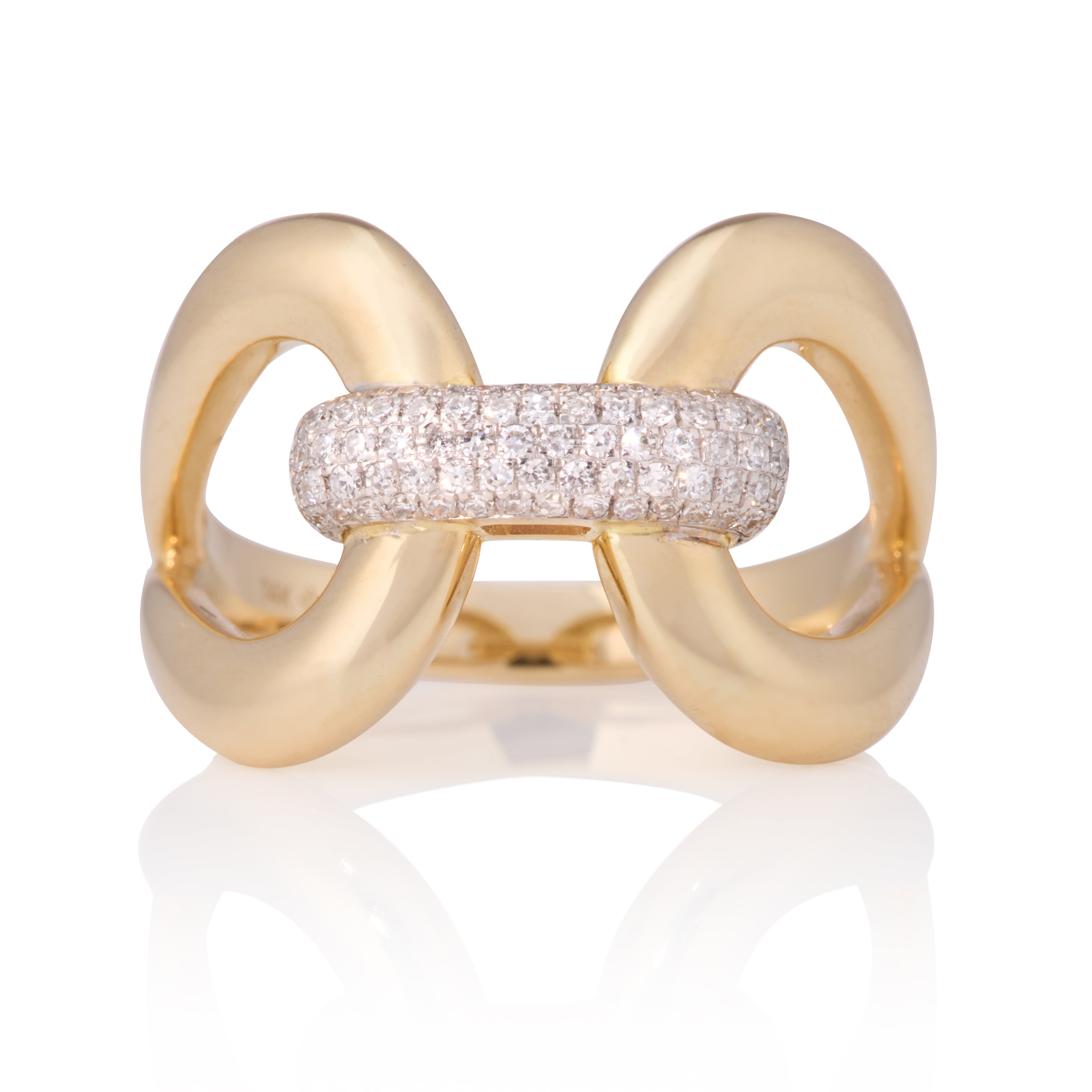 Solid Gold Stirrup Ring with Pave Diamond Detail