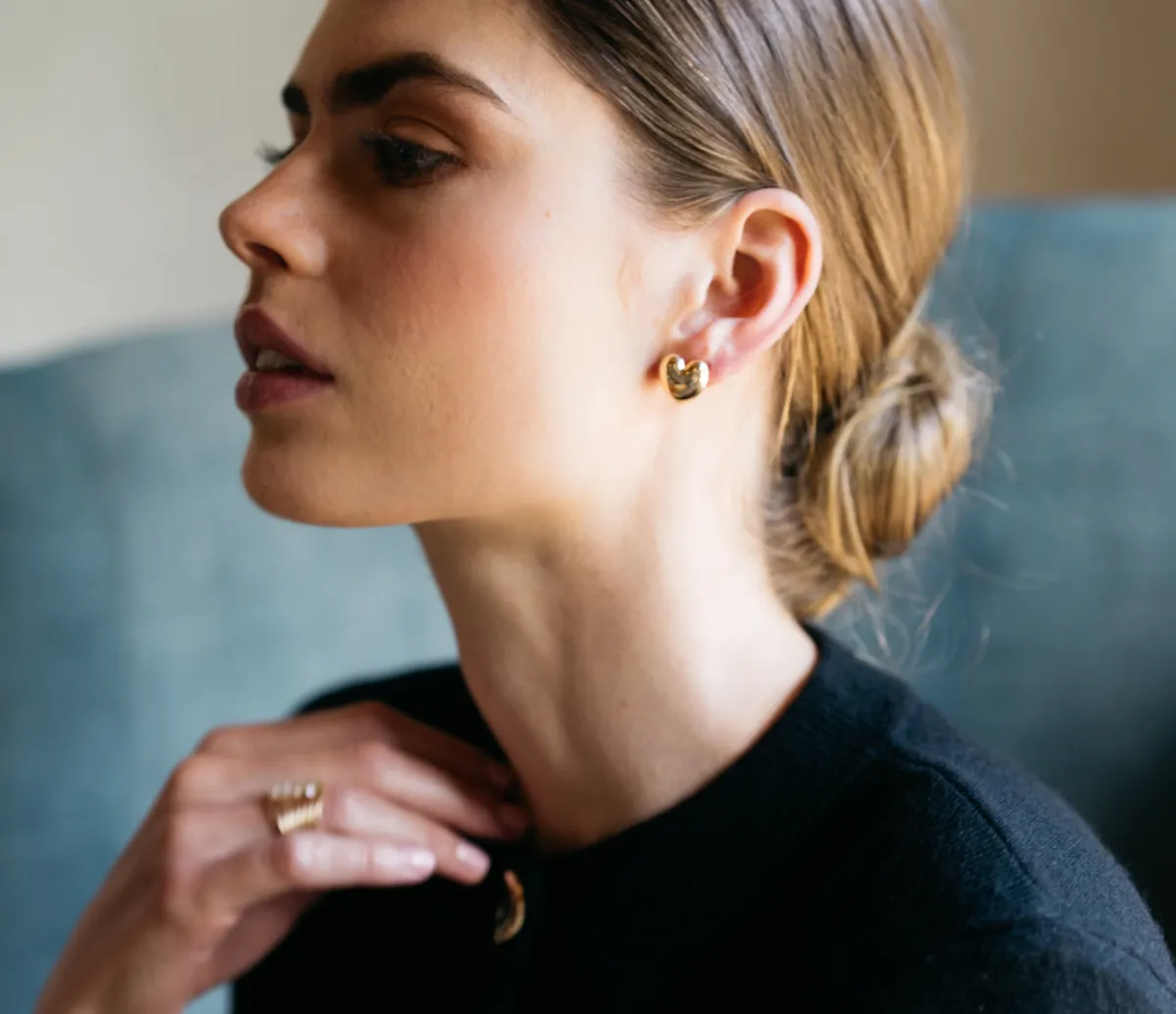 Solid Gold Heart Button Studs