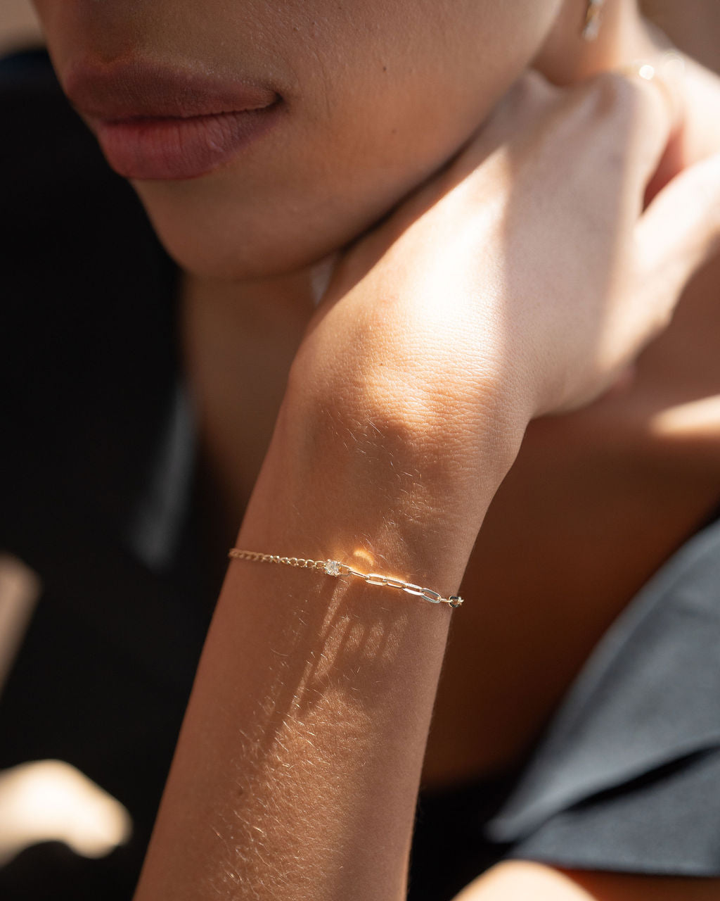 Bezel Diamond and Mixed Chain Bracelet