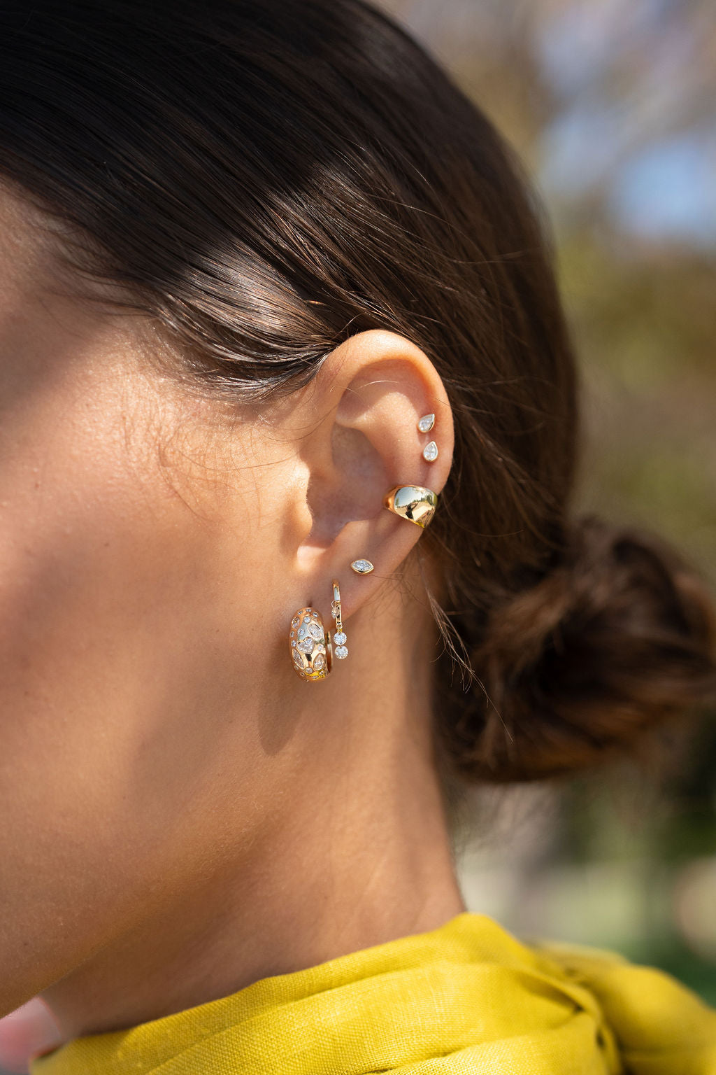 Bezel Set Pear Diamond Stud Earring