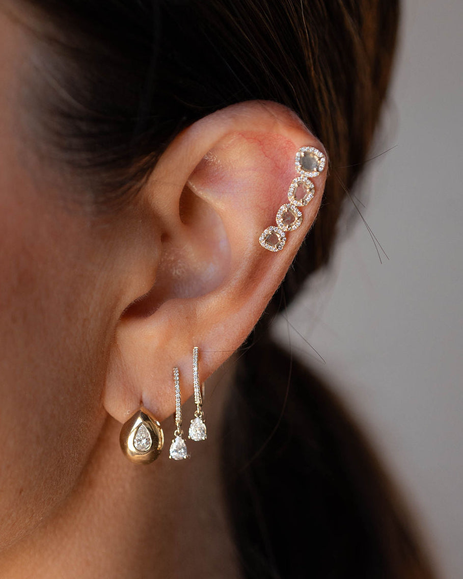 Diamond Huggie with Prong Set Pear Diamond Dangle
