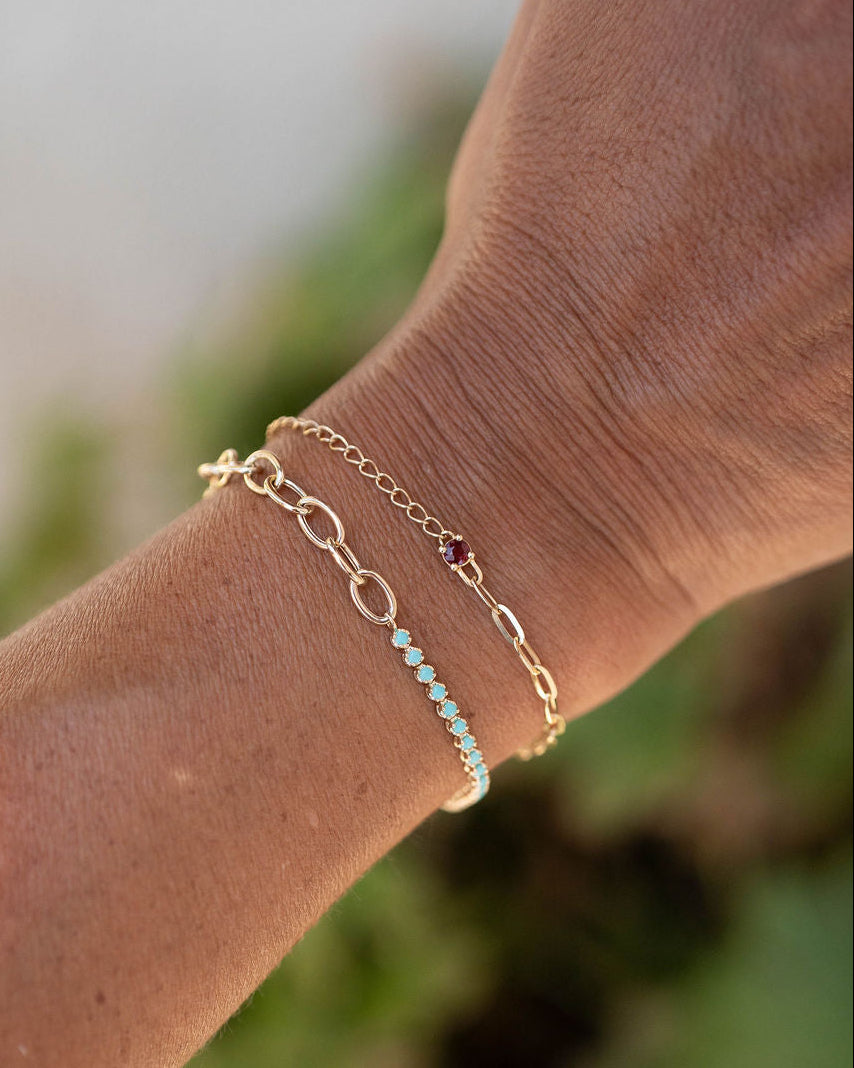 Prong Set Ruby and Mixed Chain Bracelet