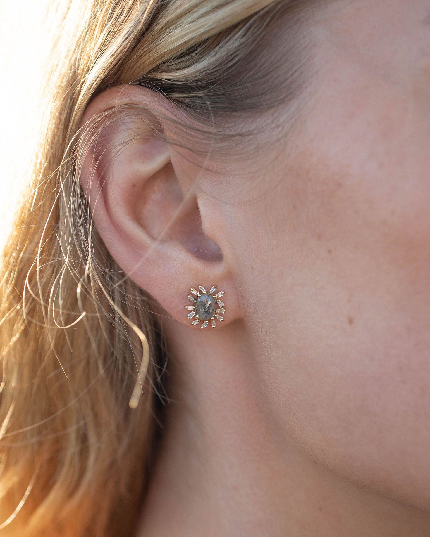 Petite Rose Cut Raw Diamond Burst Studs