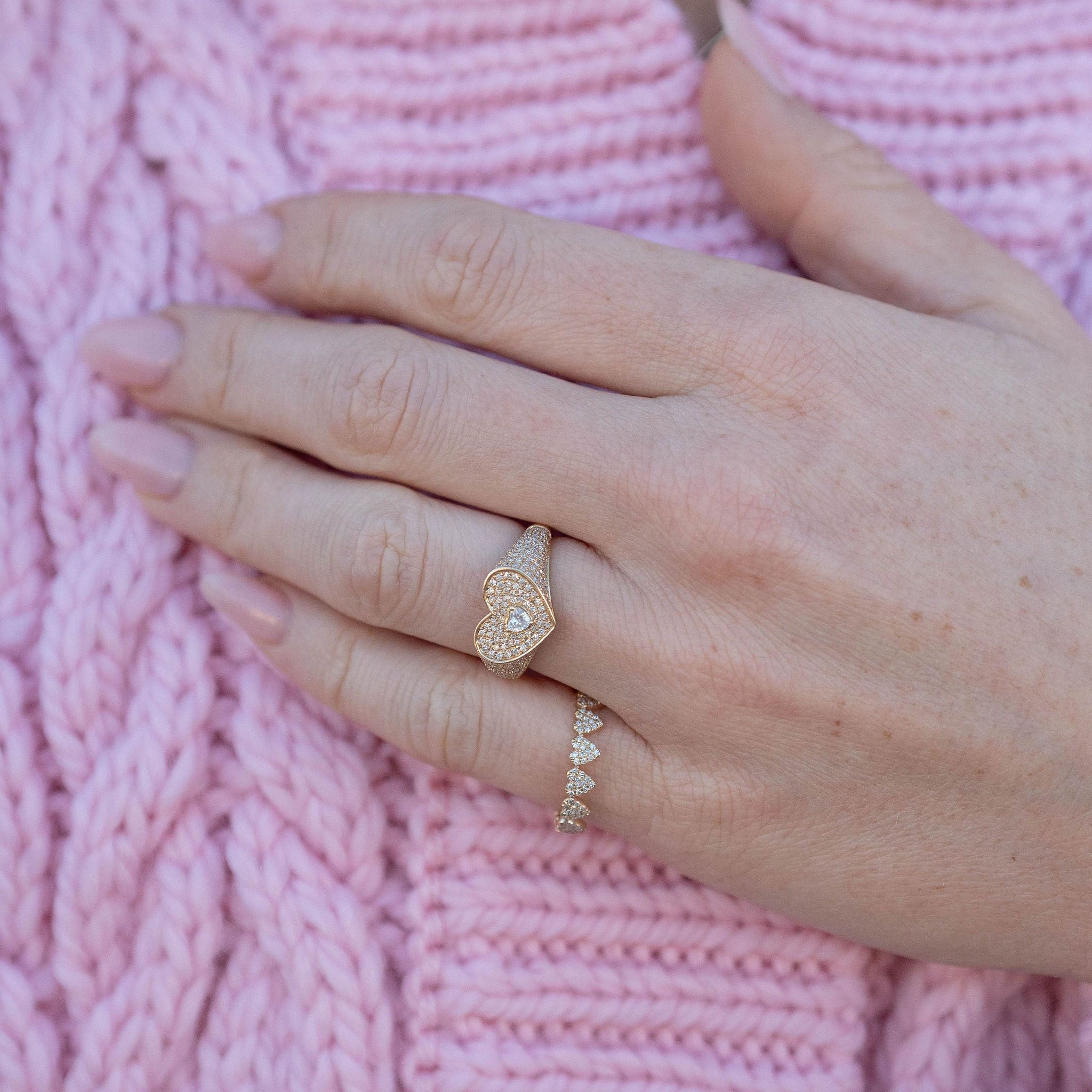 Pave Heart Signet Ring