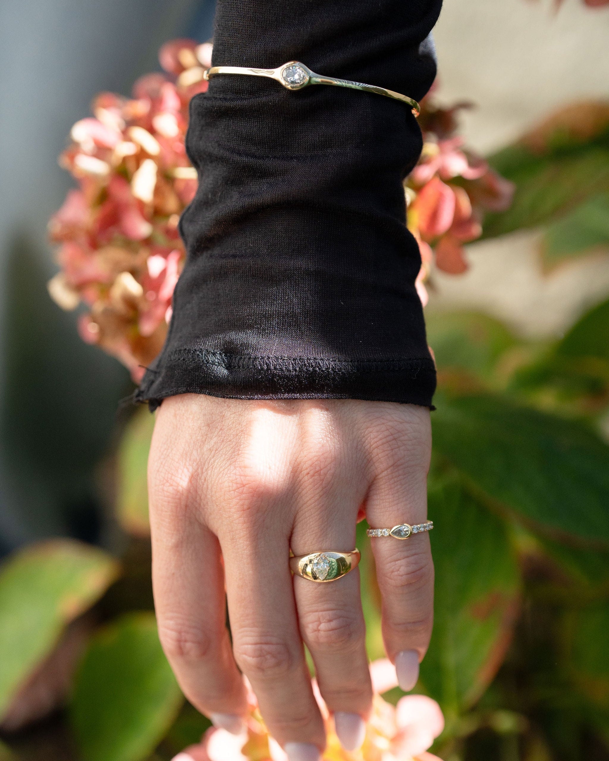 Solid Gold Bangle with Bezel Oval Diamond