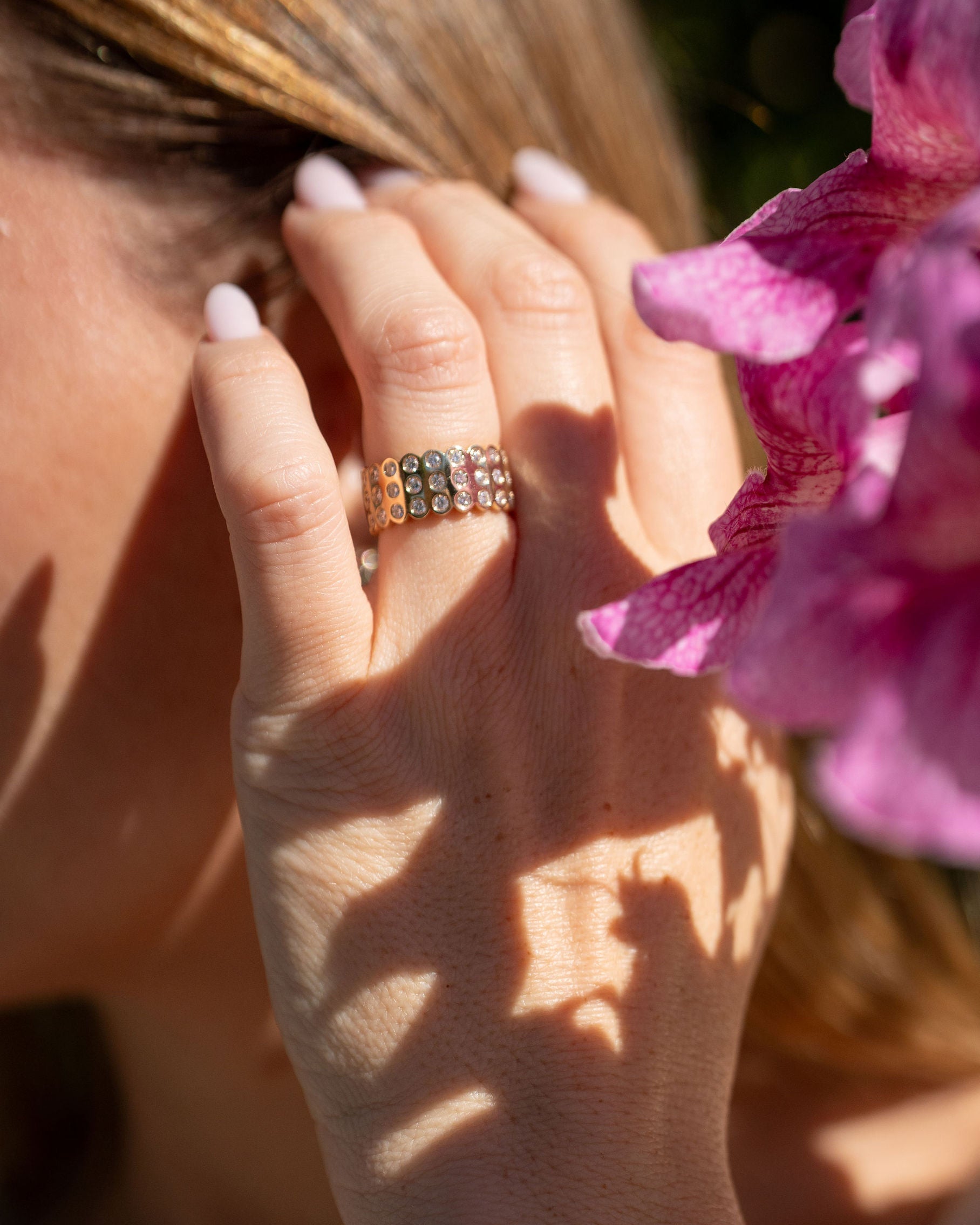 Scalloped Edge Cigar Band with Flush Set Diamonds