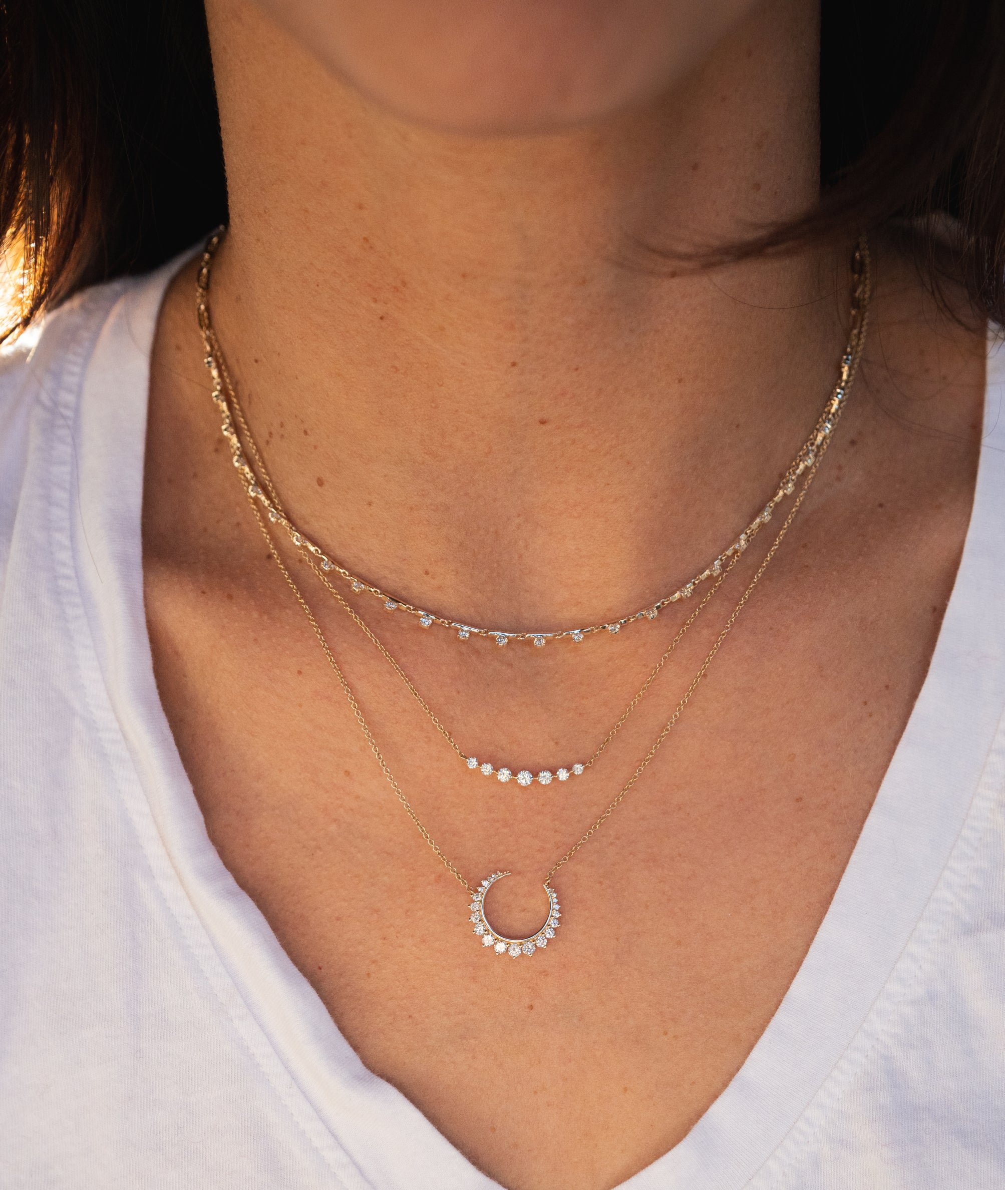Floating Diamond Constellation Crescent Necklace