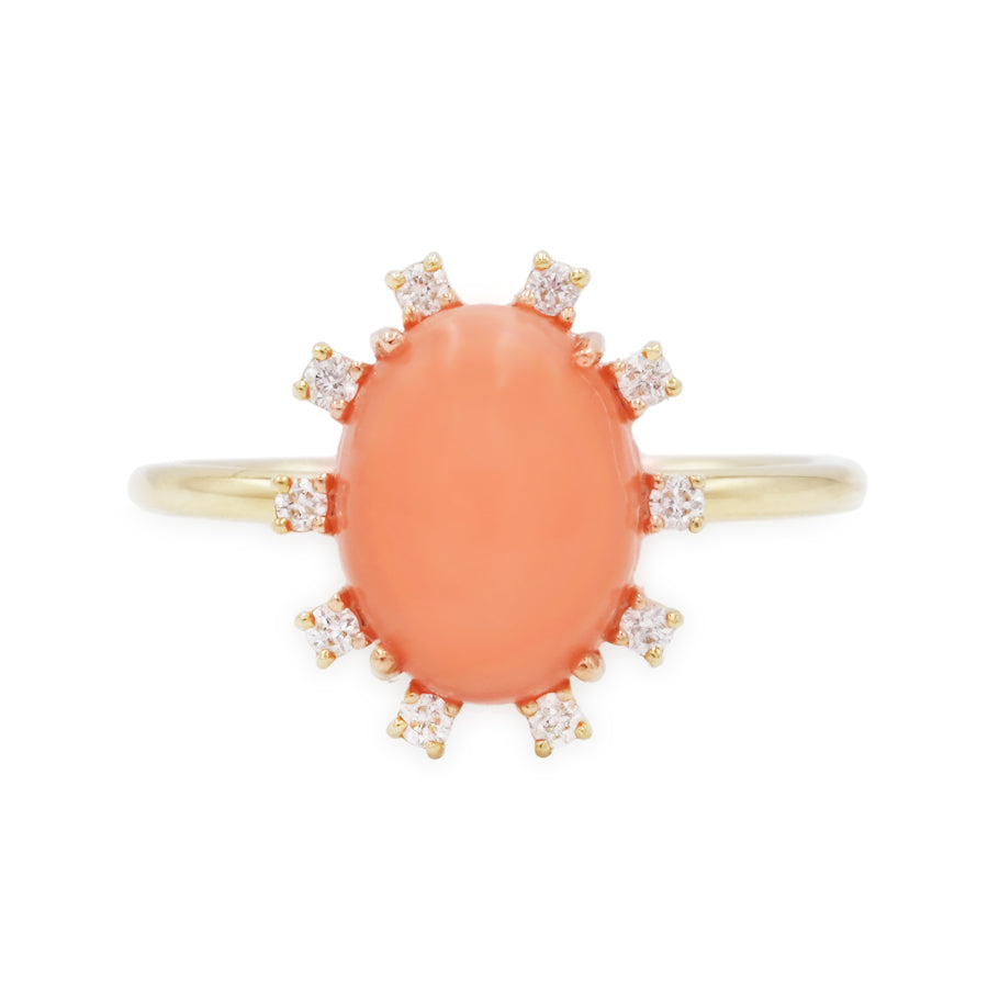 Coral and Diamond Wire Ring