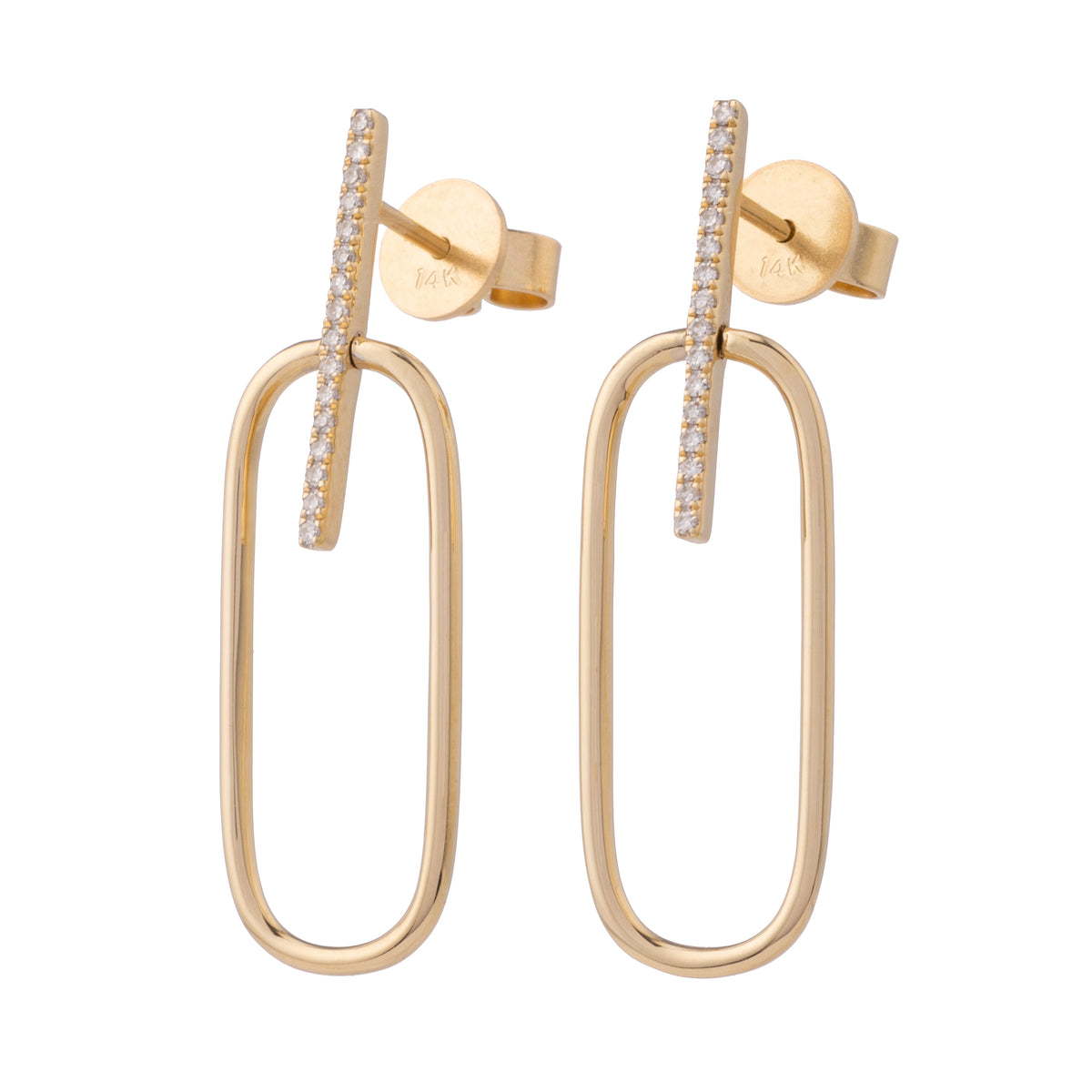 Diamond Bar Earring with Large Paper Clip Link