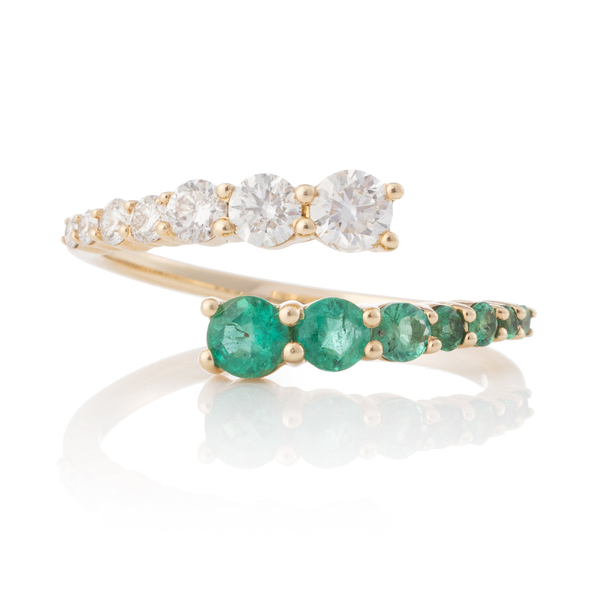 Gradient Emerald and Diamond Bypass Ring