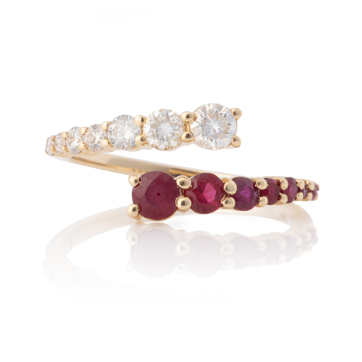 Gradient Ruby and Diamond Bypass Ring
