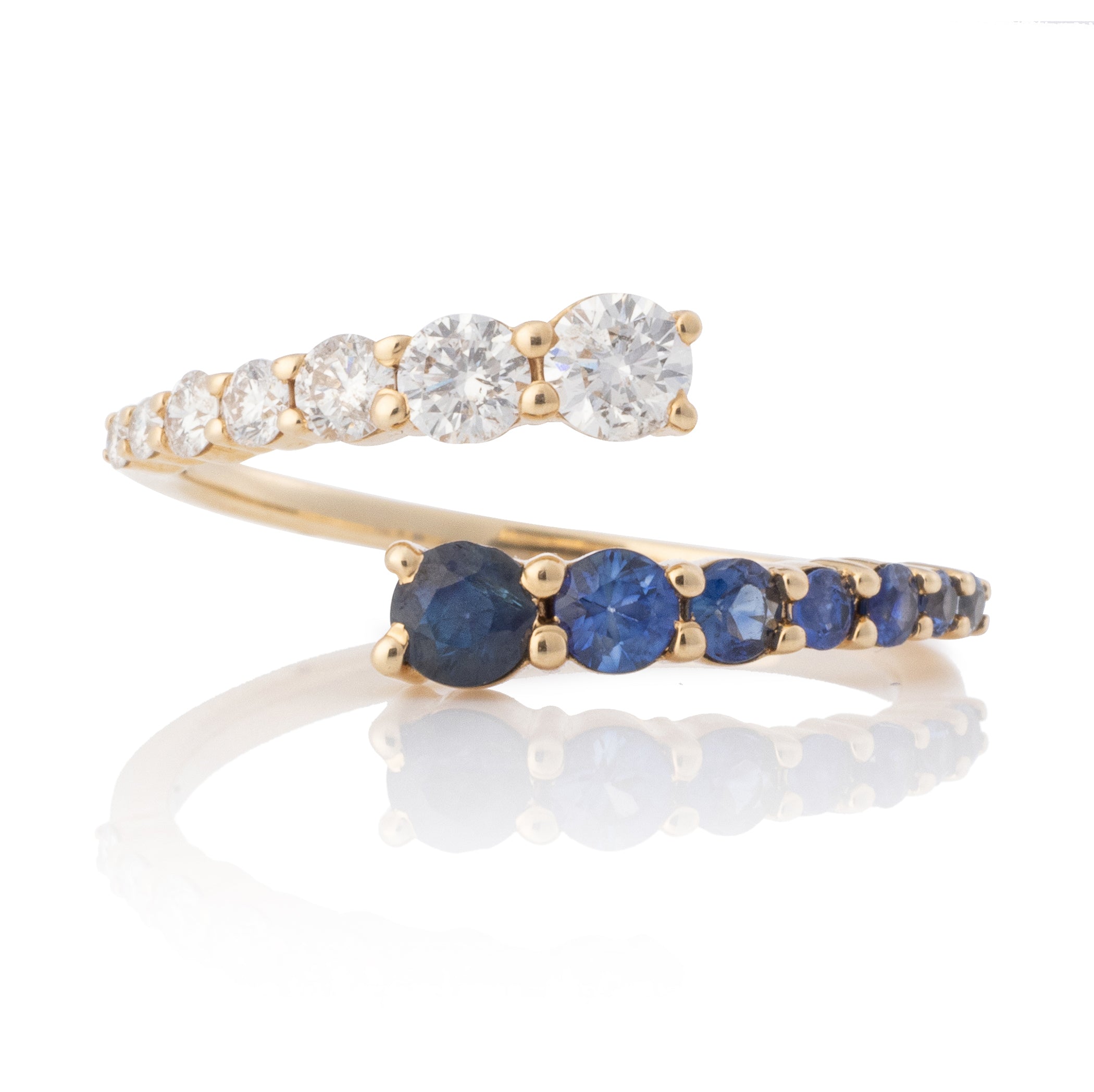 Gradient Sapphire and Diamond Bypass Ring