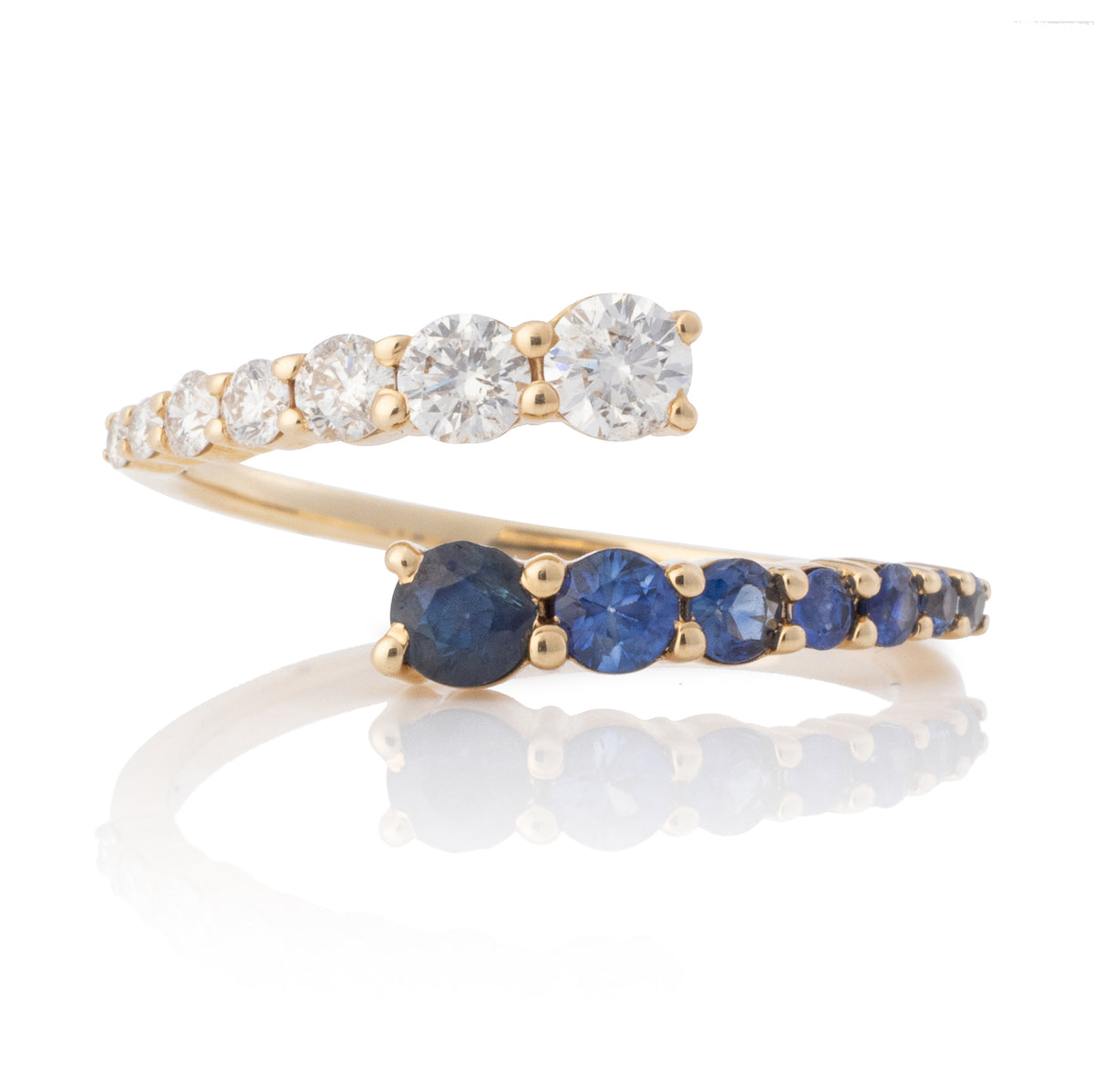 Gradient Sapphire and Diamond Bypass Ring