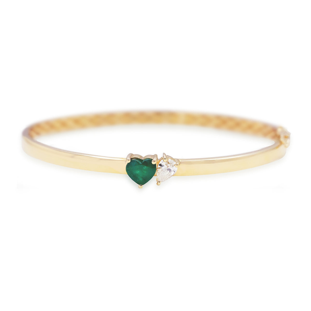 Heart Emerald and Pear Diamond Bangle