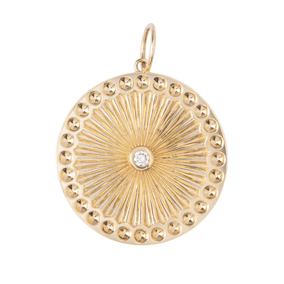 Large Pleated Disc Charm with Diamond Center
