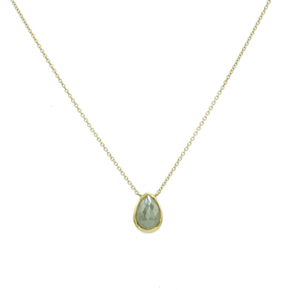 Pear Shaped Raw Diamond Bezel Necklace