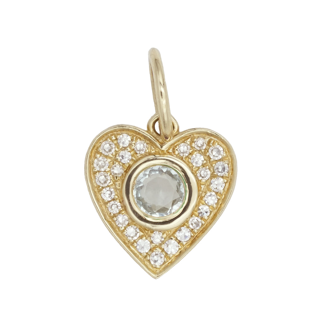 Petite Pave Heart Charm with Round Center Stone