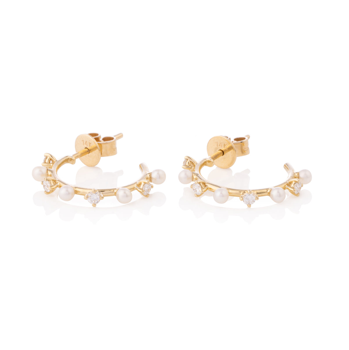 Petite Pearl and Diamond Hoops