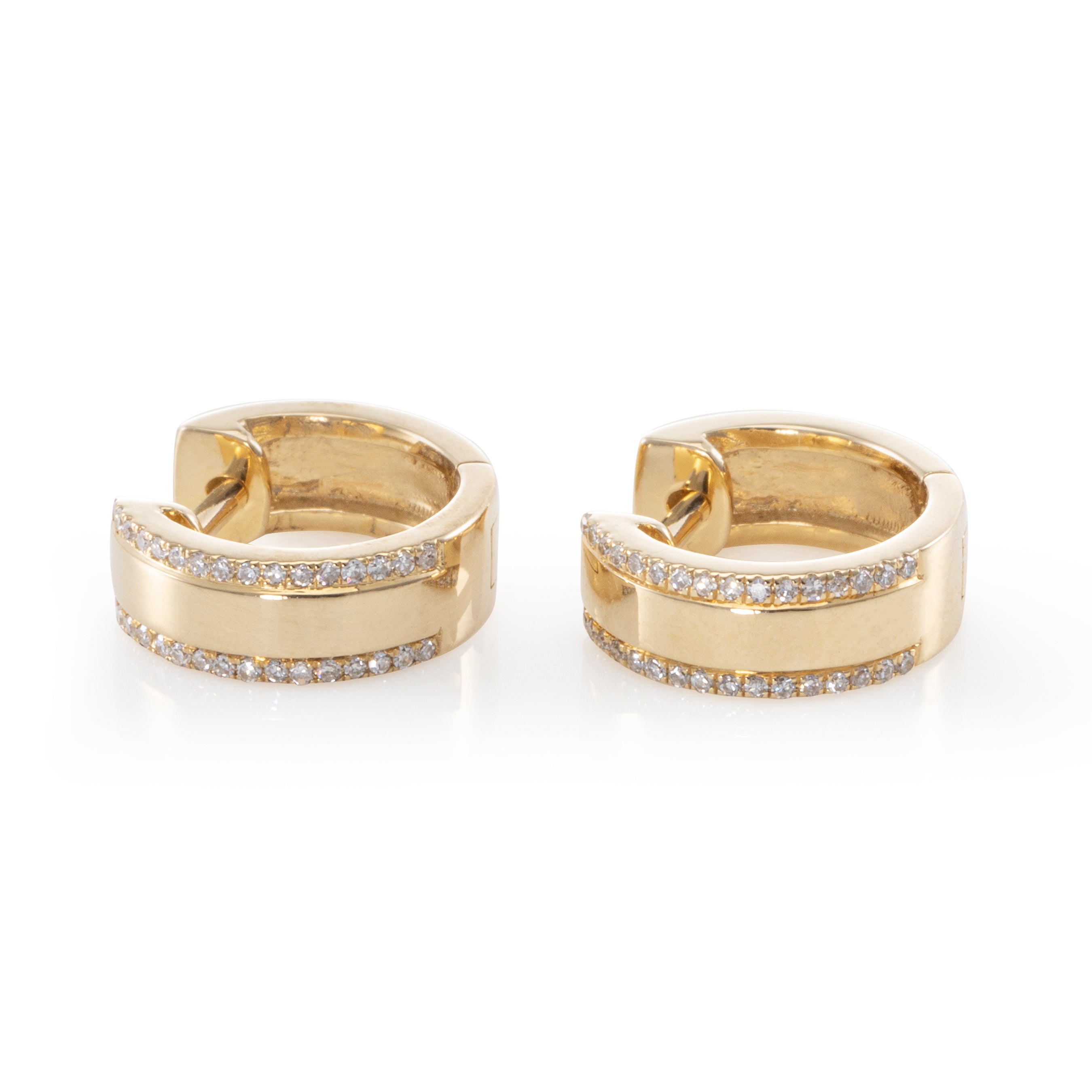 Petite Thick Solid Gold Huggies with Pave Trim