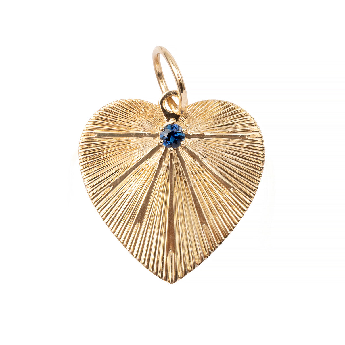 Pleated Heart Charm with Sapphire