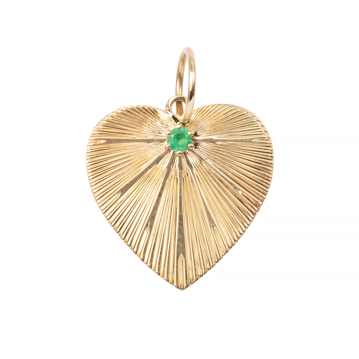 Pleated Heart Charm with Emerald