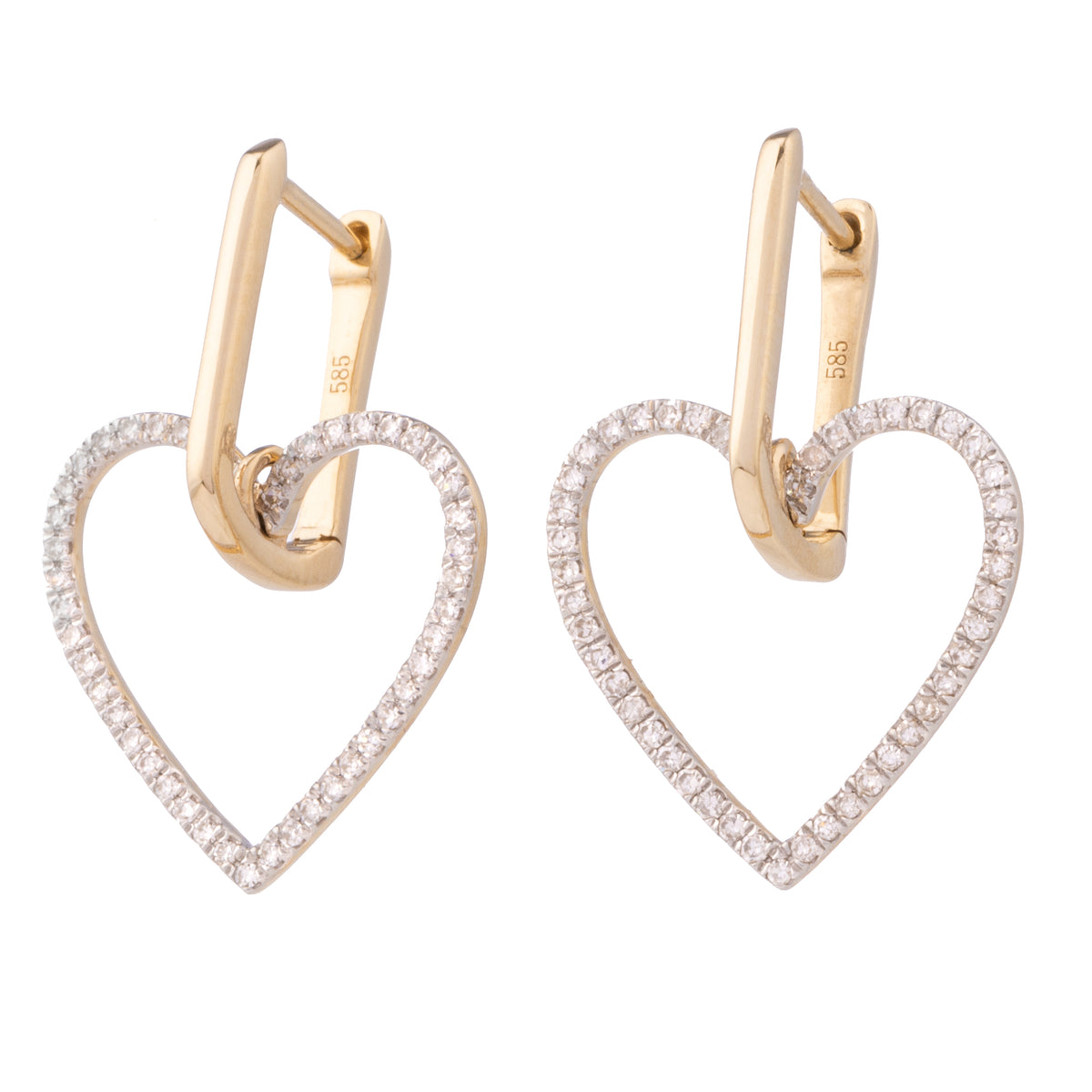 Rectangle Huggie and Open Diamond Heart Earrings