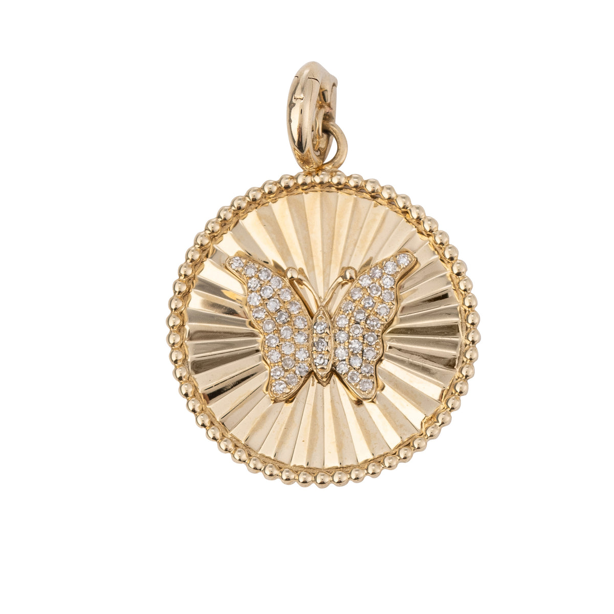 Round Pleated Disc Pave Butterfly Charm