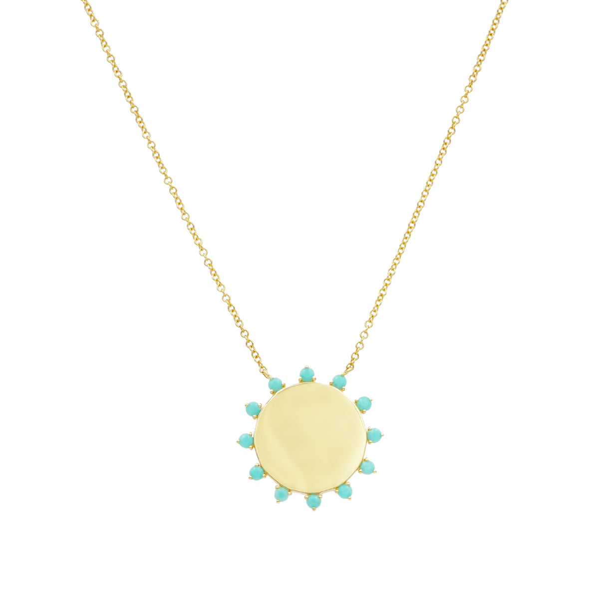 Solid Gold Disc Necklace with Turquoise Detail