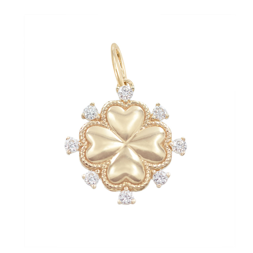 Solid Gold Four Leaf Clover Charm with Diamonds