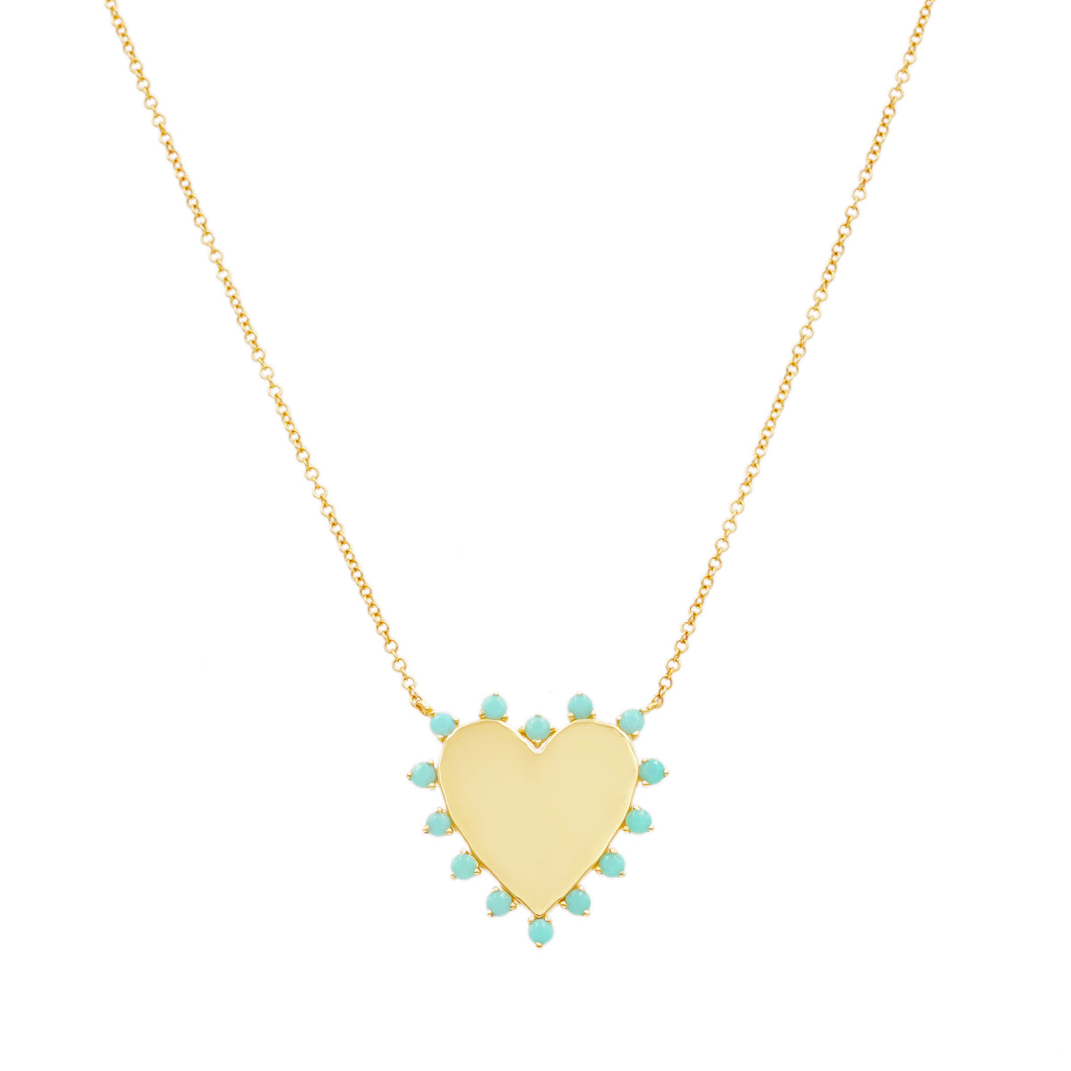 Solid Gold Heart Necklace with Turquoise