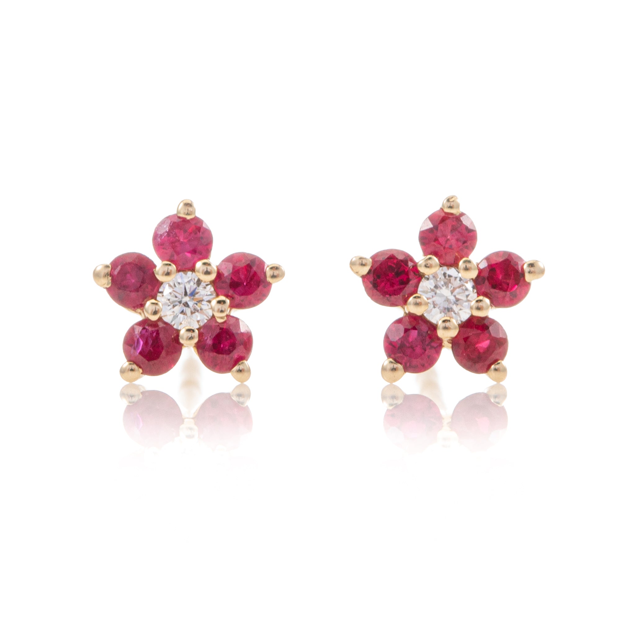 Tiny Ruby Flower Studs
