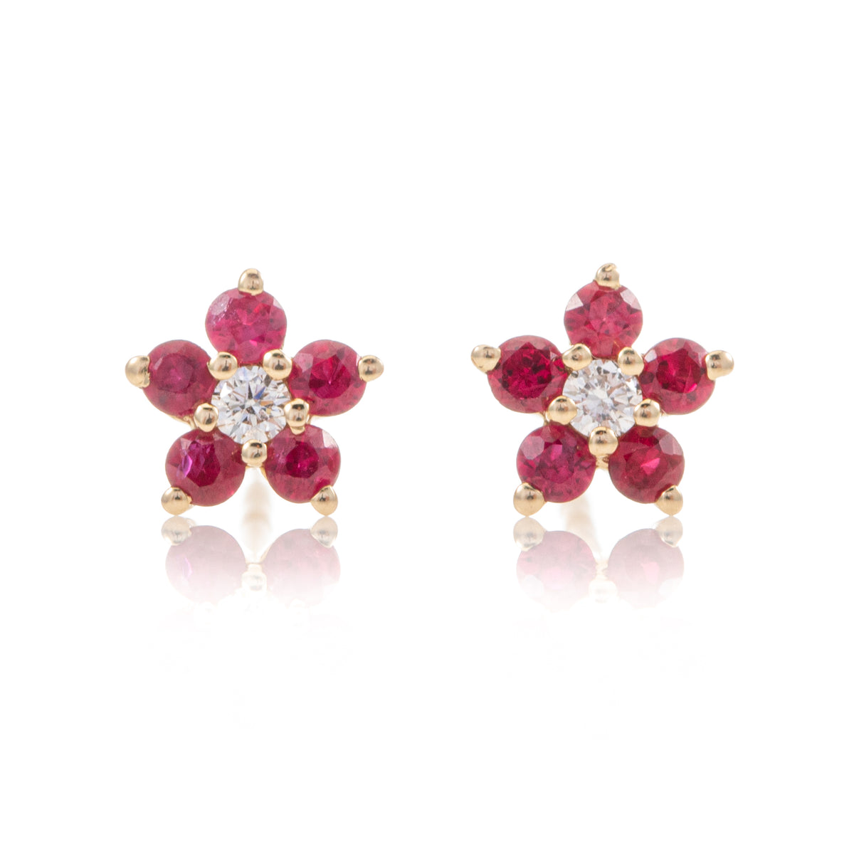 Tiny Ruby Flower Studs