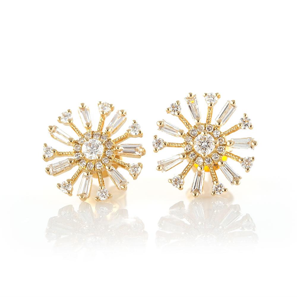 Spiral 18K Yellow Gold Pave Diamond Earrings Studs | Cadar